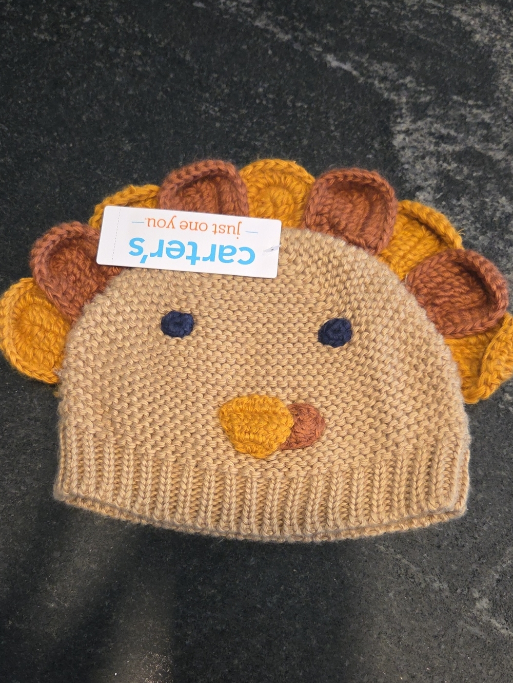 Carter's Tan Turkey Knit Hat with Mustard Feathers